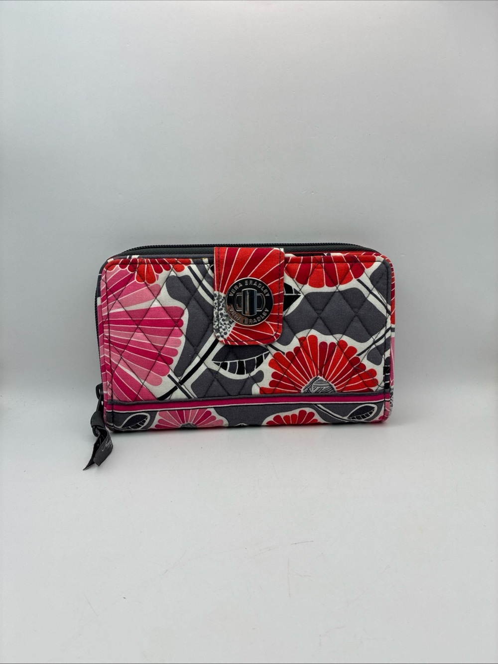 Vera Bradley Quilted Zip Wallet in Pink, Red & Gray Floral